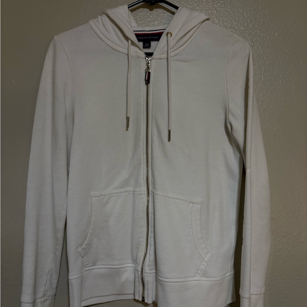 Tommy Hilfiger White With Gold Zipper Hoodie Sweater